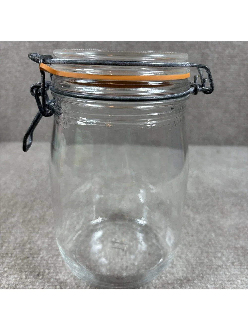 Vintage Arc France 1L Glass Storage Jar Clear Kitchen Canister Metal Clasp